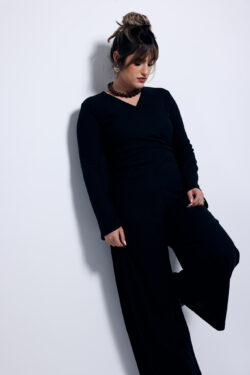 ⁦אוברול מעטפת סריג שחור⁩ – תמונה ⁦7⁩