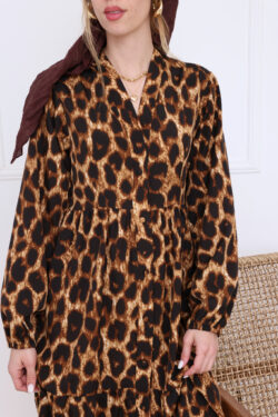 ⁦שמלת קומות מנומרת⁩ – תמונה ⁦4⁩