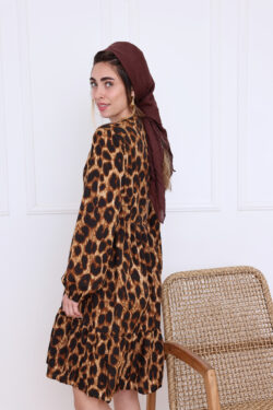 ⁦שמלת קומות מנומרת⁩ – תמונה ⁦5⁩