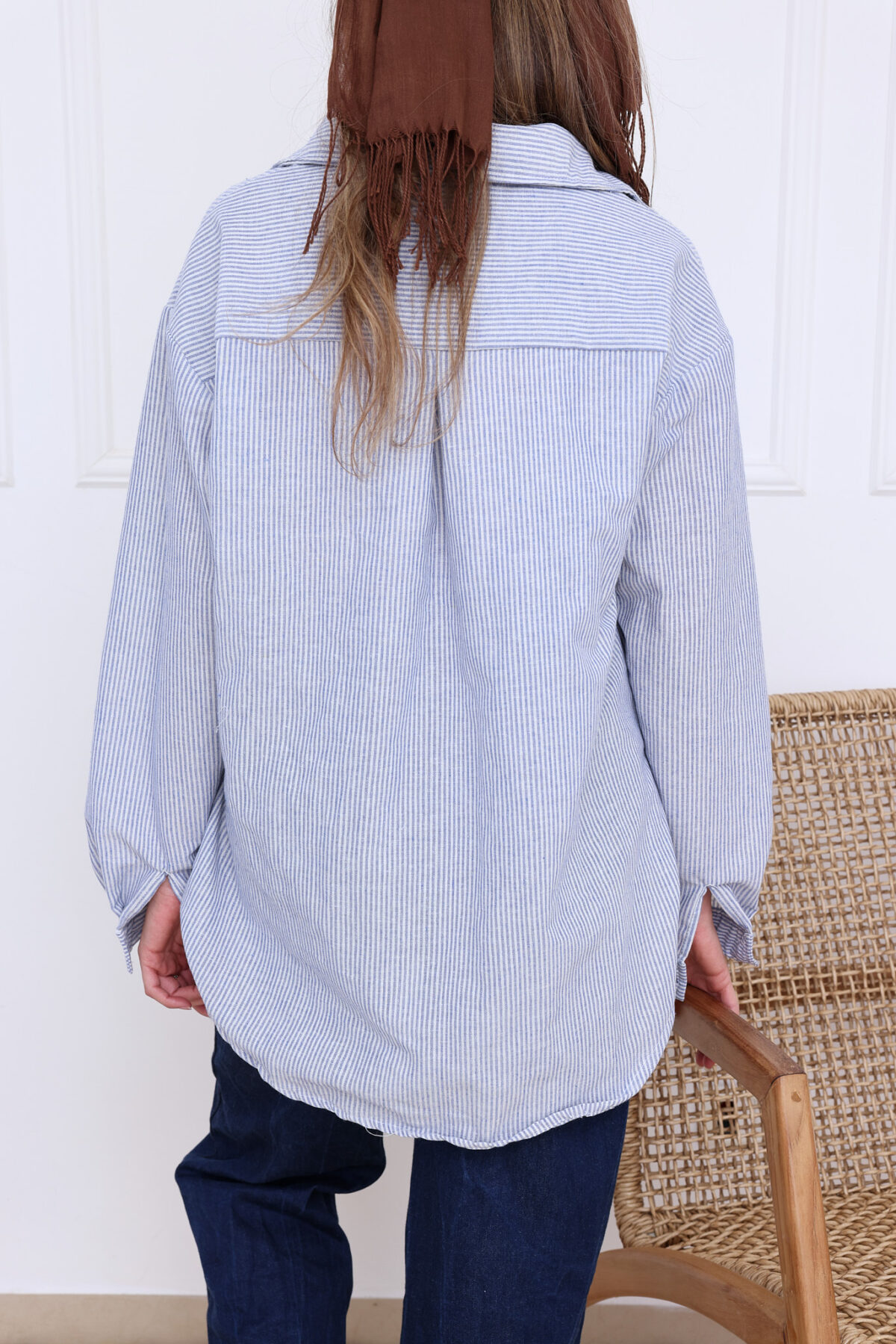 ⁦חולצת ראשית מכופתרת פסים⁩ – תמונה ⁦10⁩