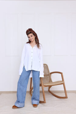 ⁦חולצת ראשית מכופתרת לבנה⁩ – תמונה ⁦5⁩