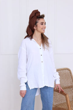 ⁦חולצת ראשית מכופתרת לבנה⁩ – תמונה ⁦6⁩