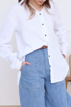 ⁦חולצת ראשית מכופתרת לבנה⁩ – תמונה ⁦7⁩