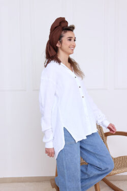 ⁦חולצת ראשית מכופתרת לבנה⁩ – תמונה ⁦4⁩