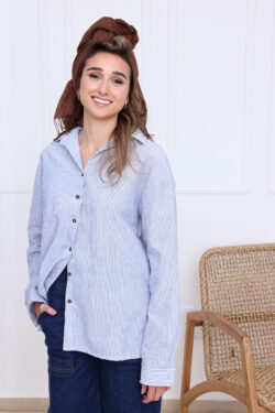 חולצת ראשית מכופתרת פסים